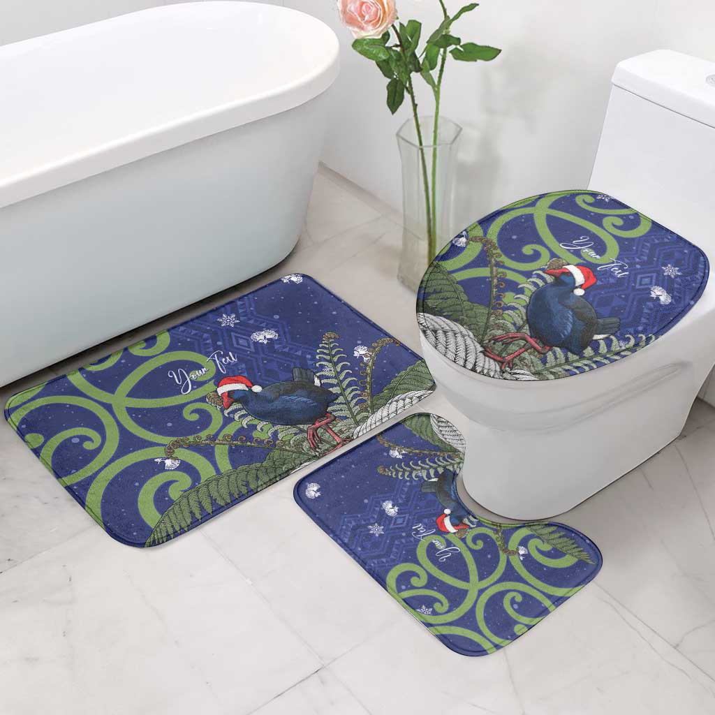 Personalized New Zealand Pukeko Christmas Bathroom Set Meri Kirihimete Taniko Ponga Koru Blue - Aussie Hoodie