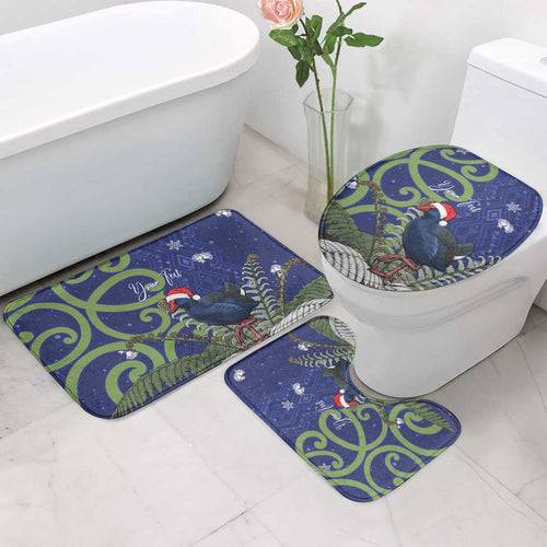 Personalized New Zealand Pukeko Christmas Bathroom Set Meri Kirihimete Taniko Ponga Koru Blue - Aussie Hoodie