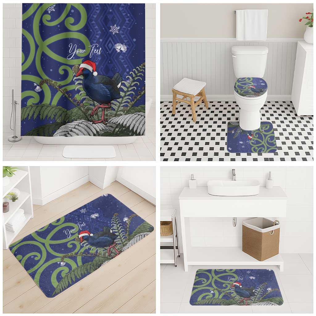 Personalized New Zealand Pukeko Christmas Bathroom Set Meri Kirihimete Taniko Ponga Koru Blue - Aussie Hoodie