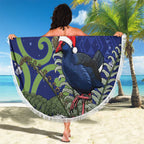 Personalized New Zealand Pukeko Christmas Beach Blanket Meri Kirihimete Taniko Ponga Koru Blue - Aussie Hoodie