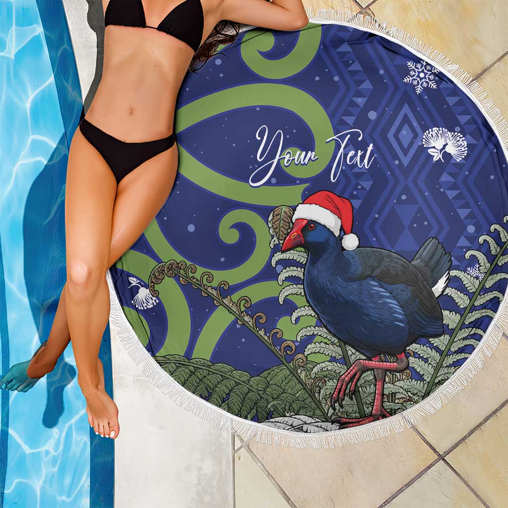 Personalized New Zealand Pukeko Christmas Beach Blanket Meri Kirihimete Taniko Ponga Koru Blue - Aussie Hoodie
