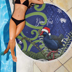 Personalized New Zealand Pukeko Christmas Beach Blanket Meri Kirihimete Taniko Ponga Koru Blue - Aussie Hoodie
