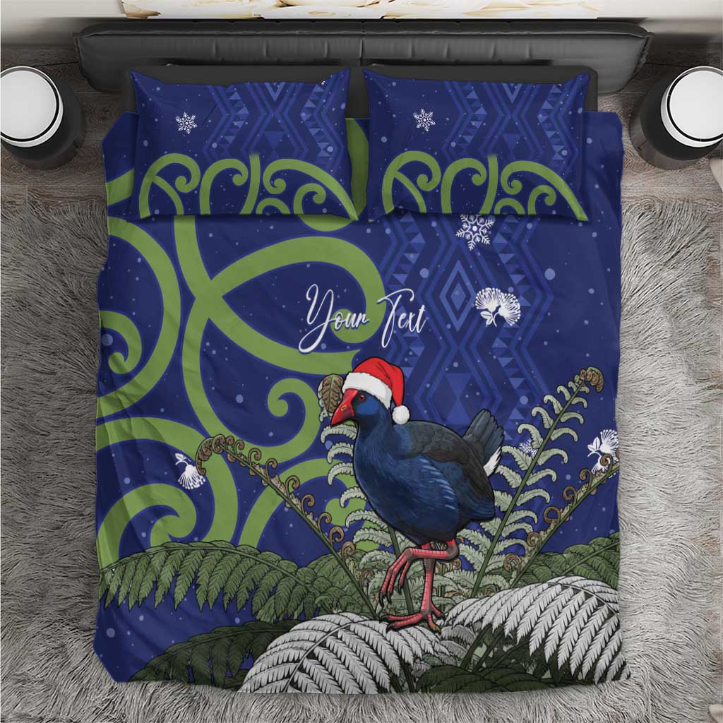 Personalized New Zealand Pukeko Christmas Bedding Set Meri Kirihimete Taniko Ponga Koru Blue - Aussie Hoodie