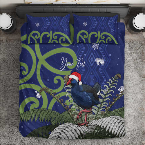 Personalized New Zealand Pukeko Christmas Bedding Set Meri Kirihimete Taniko Ponga Koru Blue - Aussie Hoodie