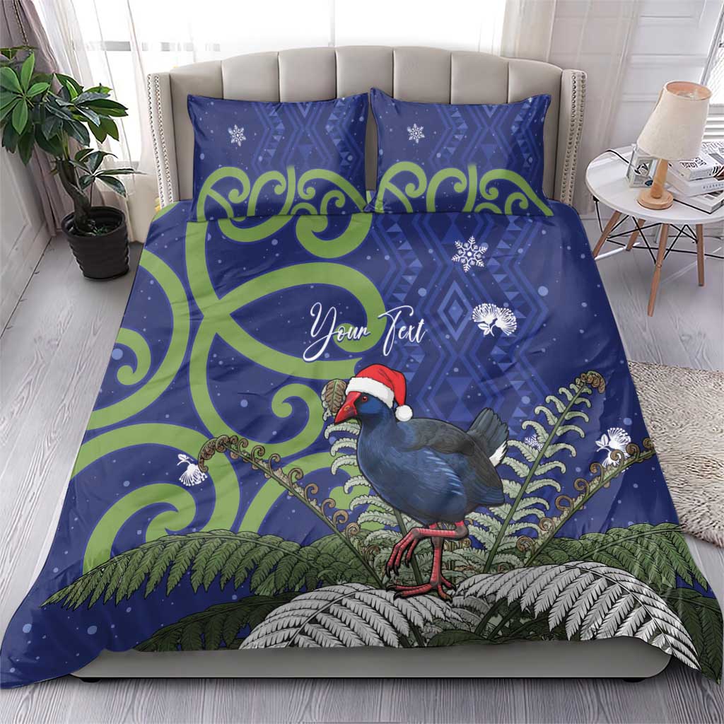 Personalized New Zealand Pukeko Christmas Bedding Set Meri Kirihimete Taniko Ponga Koru Blue - Aussie Hoodie