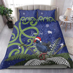 Personalized New Zealand Pukeko Christmas Bedding Set Meri Kirihimete Taniko Ponga Koru Blue - Aussie Hoodie