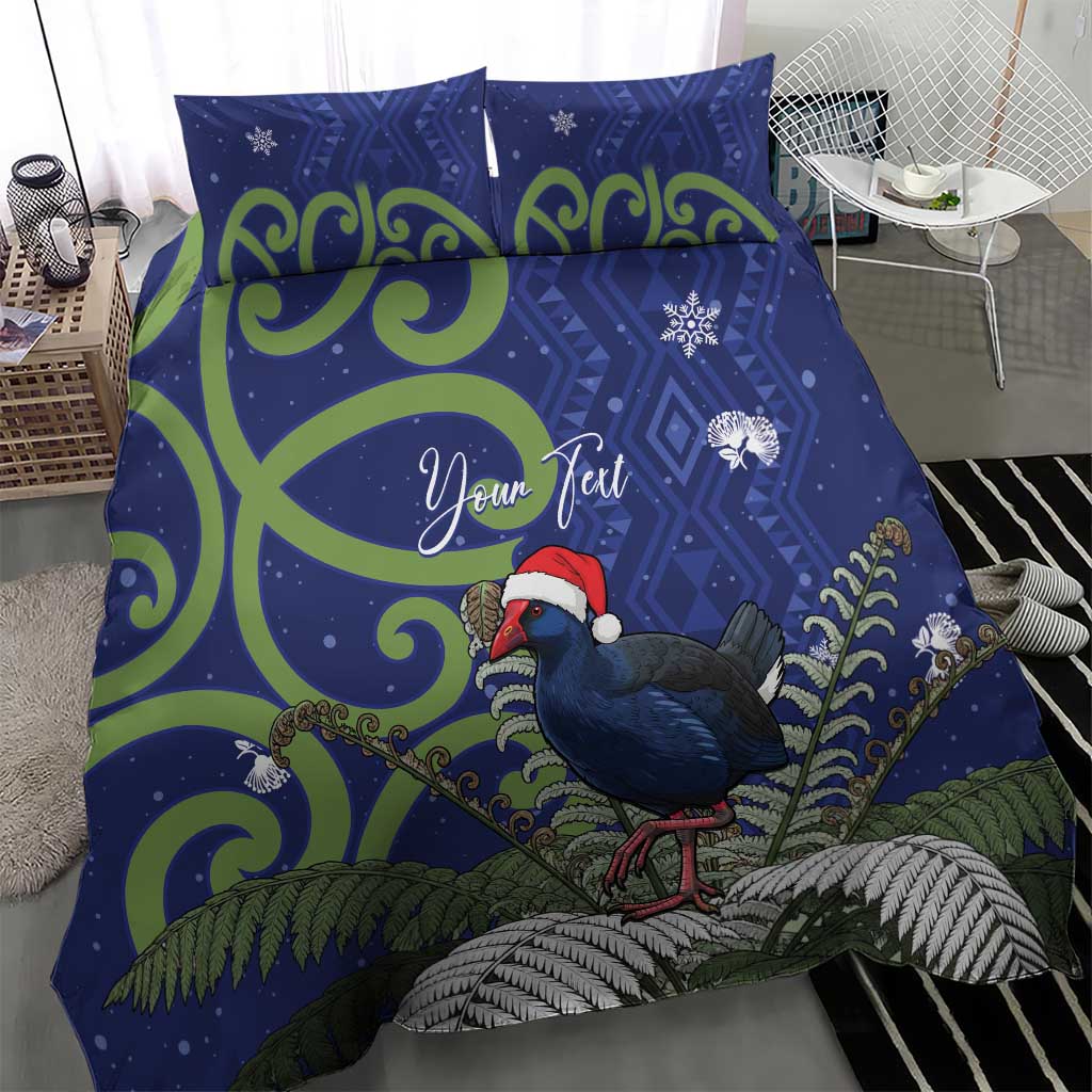 Personalized New Zealand Pukeko Christmas Bedding Set Meri Kirihimete Taniko Ponga Koru Blue - Aussie Hoodie
