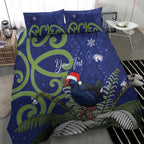 Personalized New Zealand Pukeko Christmas Bedding Set Meri Kirihimete Taniko Ponga Koru Blue - Aussie Hoodie