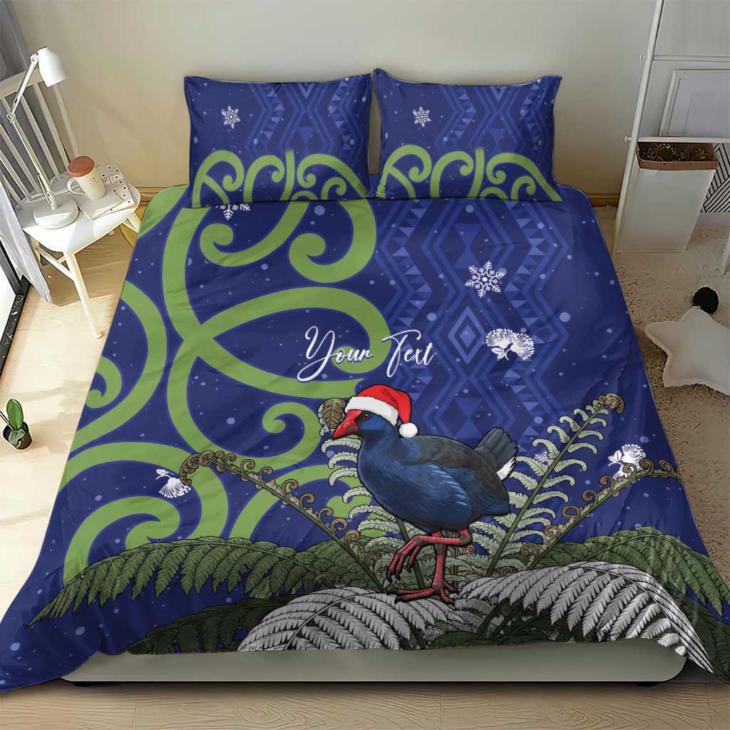Personalized New Zealand Pukeko Christmas Bedding Set Meri Kirihimete Taniko Ponga Koru Blue - Aussie Hoodie