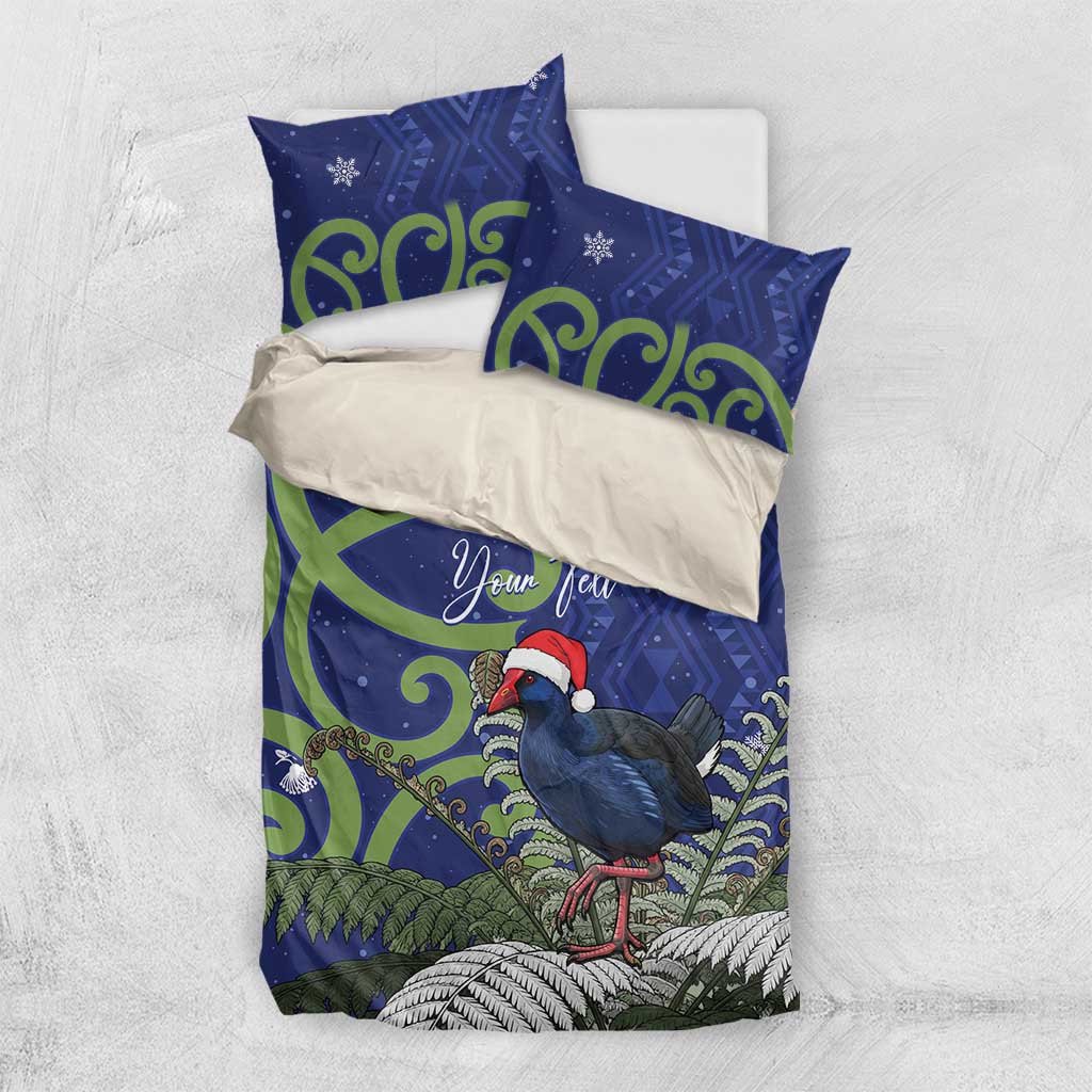 Personalized New Zealand Pukeko Christmas Bedding Set Meri Kirihimete Taniko Ponga Koru Blue - Aussie Hoodie
