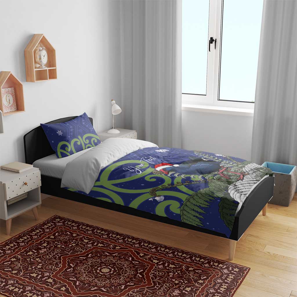 Personalized New Zealand Pukeko Christmas Bedding Set Meri Kirihimete Taniko Ponga Koru Blue - Aussie Hoodie