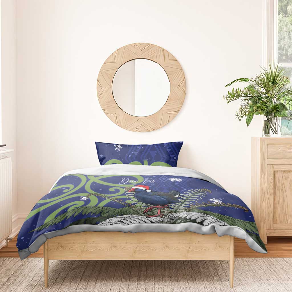 Personalized New Zealand Pukeko Christmas Bedding Set Meri Kirihimete Taniko Ponga Koru Blue - Aussie Hoodie