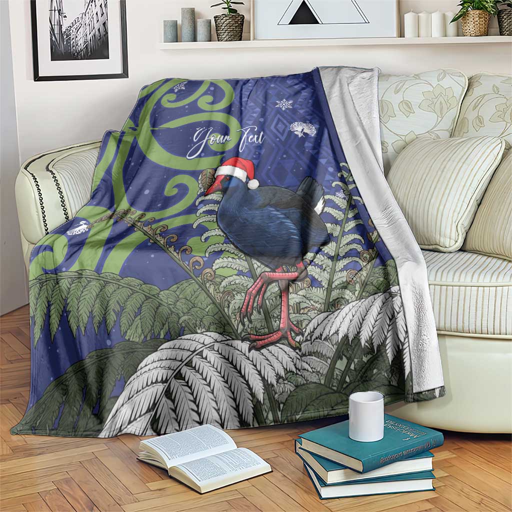 Personalized New Zealand Pukeko Christmas Blanket Meri Kirihimete Taniko Ponga Koru Blue - Aussie Hoodie