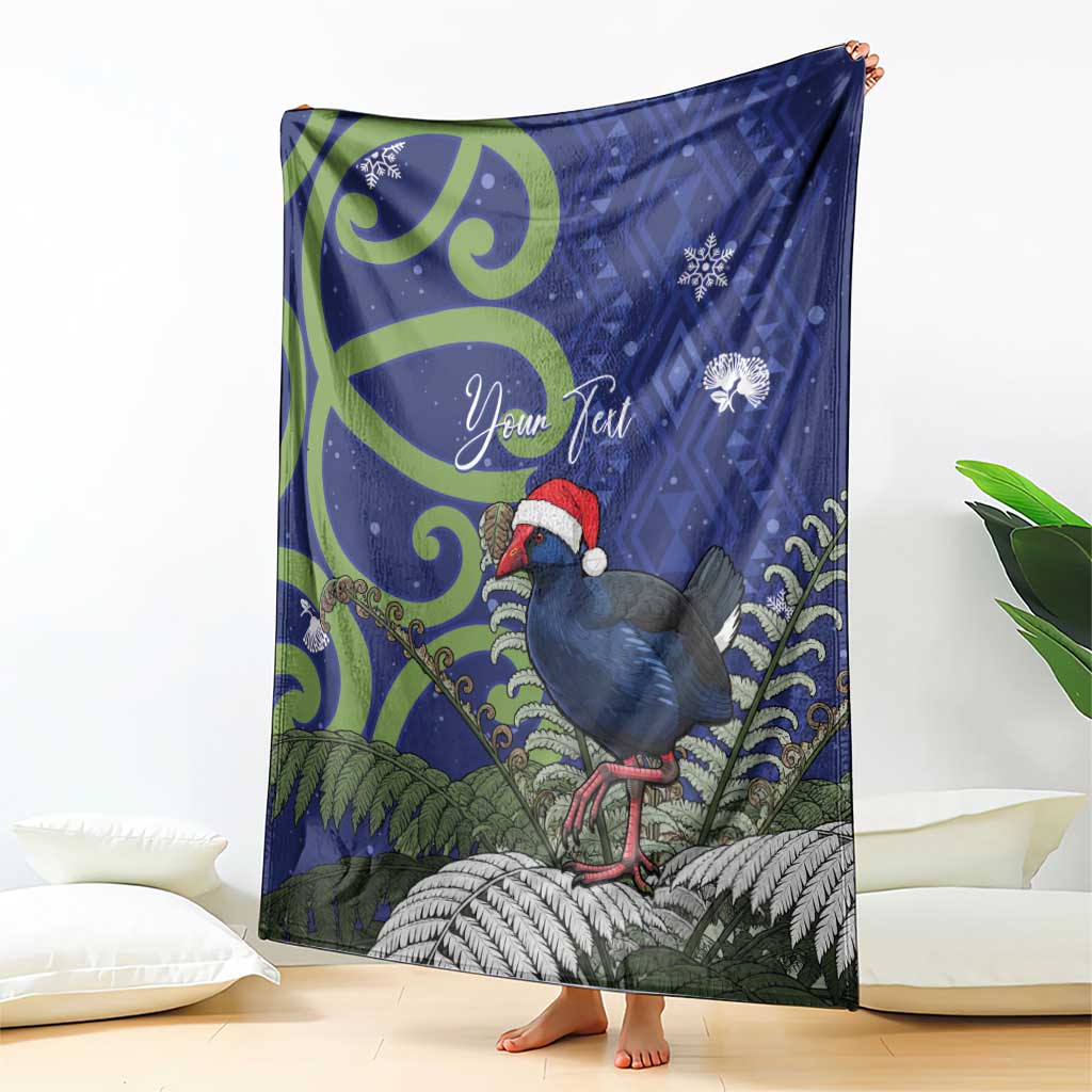 Personalized New Zealand Pukeko Christmas Blanket Meri Kirihimete Taniko Ponga Koru Blue - Aussie Hoodie