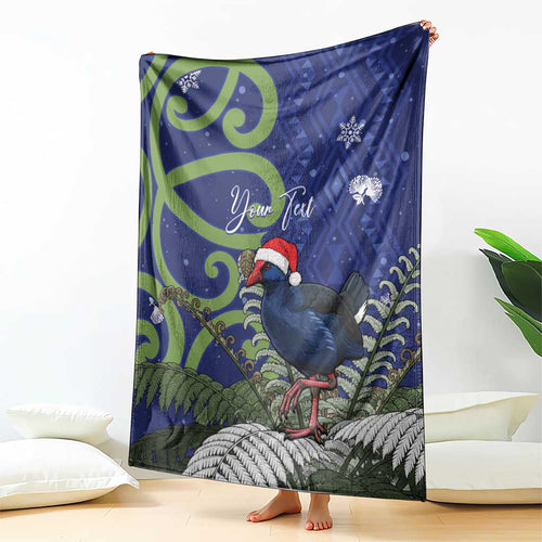 Personalized New Zealand Pukeko Christmas Blanket Meri Kirihimete Taniko Ponga Koru Blue - Aussie Hoodie