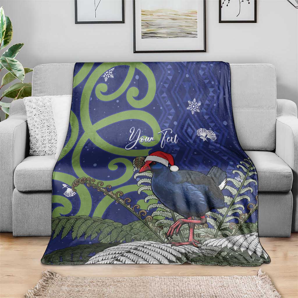 Personalized New Zealand Pukeko Christmas Blanket Meri Kirihimete Taniko Ponga Koru Blue - Aussie Hoodie