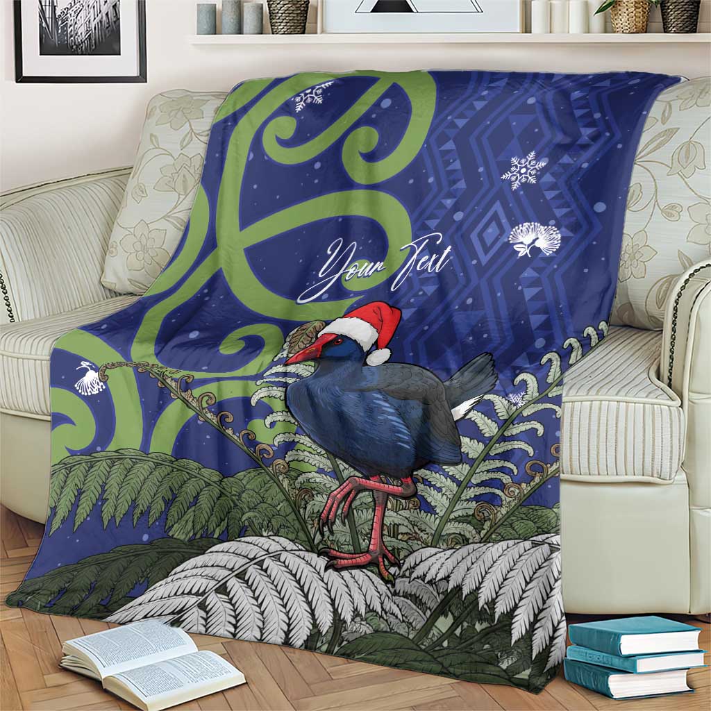 Personalized New Zealand Pukeko Christmas Blanket Meri Kirihimete Taniko Ponga Koru Blue - Aussie Hoodie