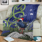 Personalized New Zealand Pukeko Christmas Blanket Meri Kirihimete Taniko Ponga Koru Blue - Aussie Hoodie