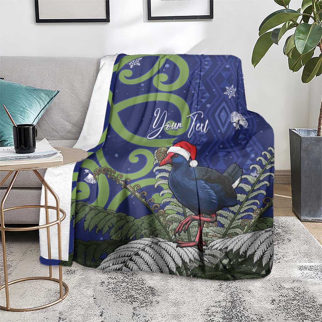 Personalized New Zealand Pukeko Christmas Blanket Meri Kirihimete Taniko Ponga Koru Blue - Aussie Hoodie