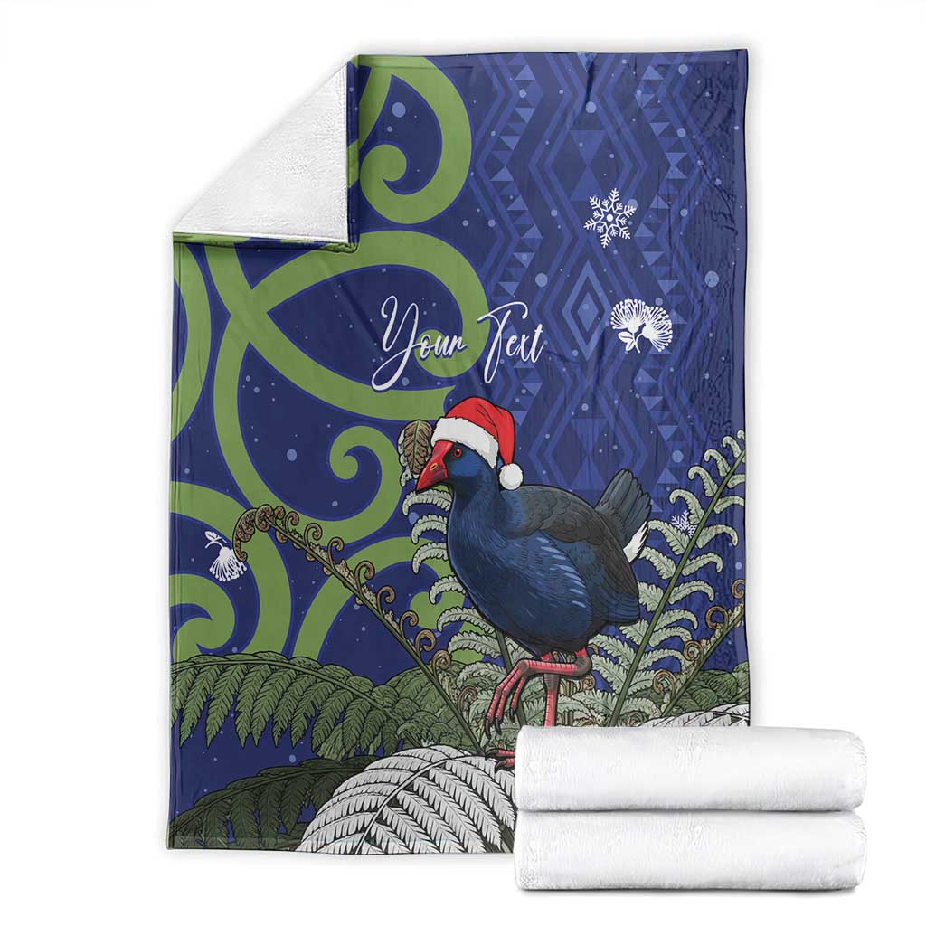 Personalized New Zealand Pukeko Christmas Blanket Meri Kirihimete Taniko Ponga Koru Blue - Aussie Hoodie