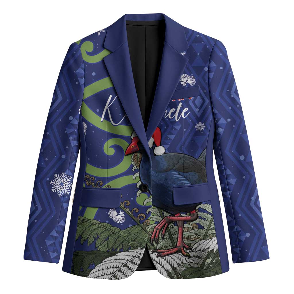 Personalized New Zealand Pukeko Christmas Blazer Meri Kirihimete Taniko Ponga Koru Blue - Aussie Hoodie
