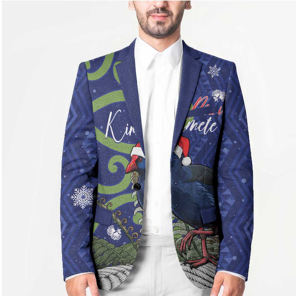 Personalized New Zealand Pukeko Christmas Blazer Meri Kirihimete Taniko Ponga Koru Blue - Aussie Hoodie