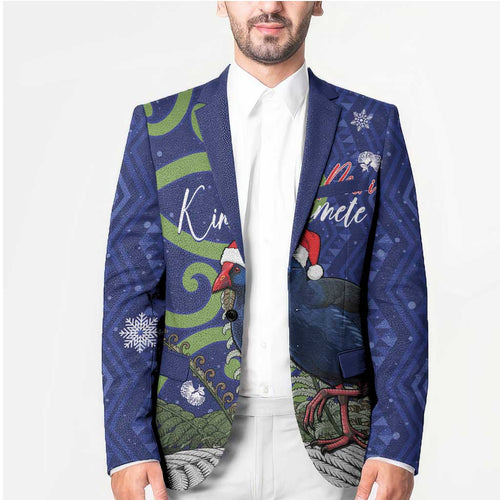 Personalized New Zealand Pukeko Christmas Blazer Meri Kirihimete Taniko Ponga Koru Blue - Aussie Hoodie