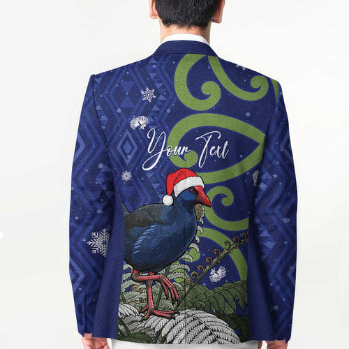 Personalized New Zealand Pukeko Christmas Blazer Meri Kirihimete Taniko Ponga Koru Blue - Aussie Hoodie