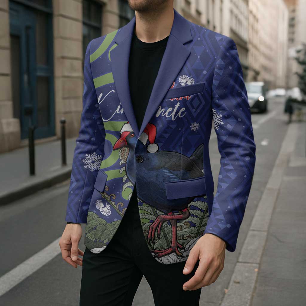 Personalized New Zealand Pukeko Christmas Blazer Meri Kirihimete Taniko Ponga Koru Blue - Aussie Hoodie
