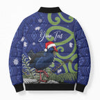 Personalized New Zealand Pukeko Christmas Bomber Puffer Jacket Meri Kirihimete Taniko Ponga Koru Blue - Aussie Hoodie