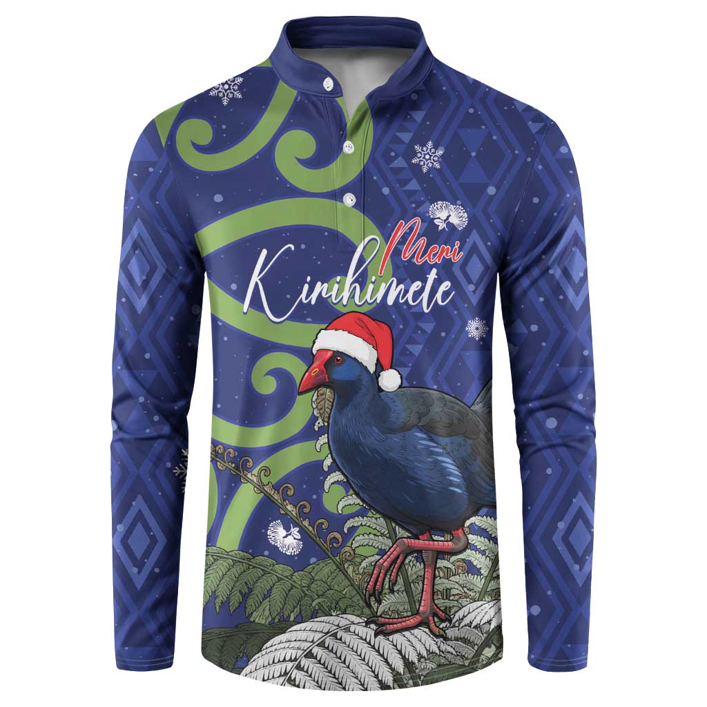 Personalized New Zealand Pukeko Christmas Button Sweatshirt Meri Kirihimete Taniko Ponga Koru Blue - Aussie Hoodie