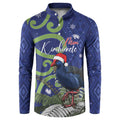 Personalized New Zealand Pukeko Christmas Button Sweatshirt Meri Kirihimete Taniko Ponga Koru Blue - Aussie Hoodie