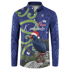 Personalized New Zealand Pukeko Christmas Button Sweatshirt Meri Kirihimete Taniko Ponga Koru Blue - Aussie Hoodie