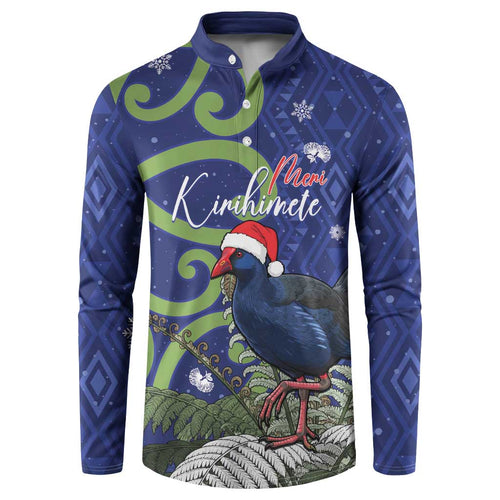 Personalized New Zealand Pukeko Christmas Button Sweatshirt Meri Kirihimete Taniko Ponga Koru Blue - Aussie Hoodie