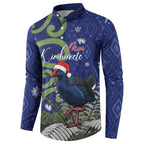 Personalized New Zealand Pukeko Christmas Button Sweatshirt Meri Kirihimete Taniko Ponga Koru Blue - Aussie Hoodie