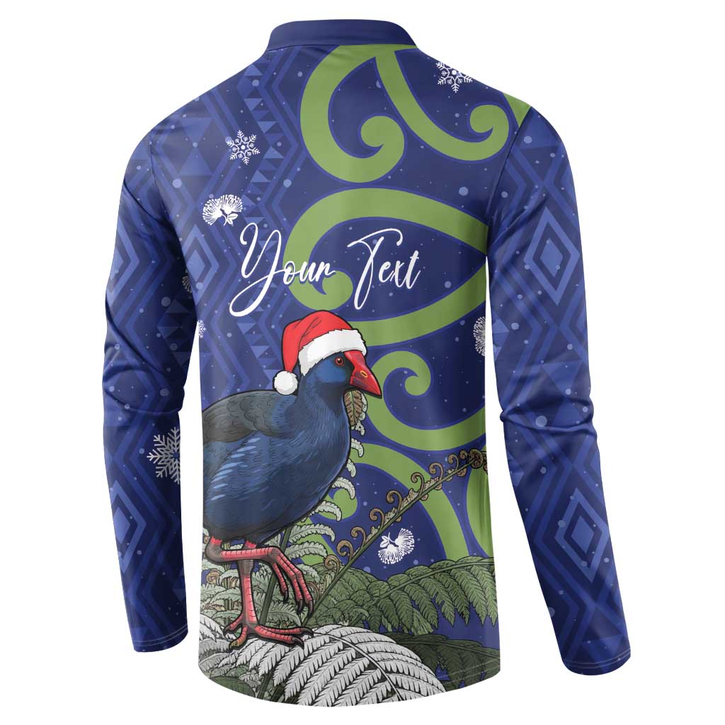 Personalized New Zealand Pukeko Christmas Button Sweatshirt Meri Kirihimete Taniko Ponga Koru Blue - Aussie Hoodie