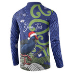 Personalized New Zealand Pukeko Christmas Button Sweatshirt Meri Kirihimete Taniko Ponga Koru Blue - Aussie Hoodie