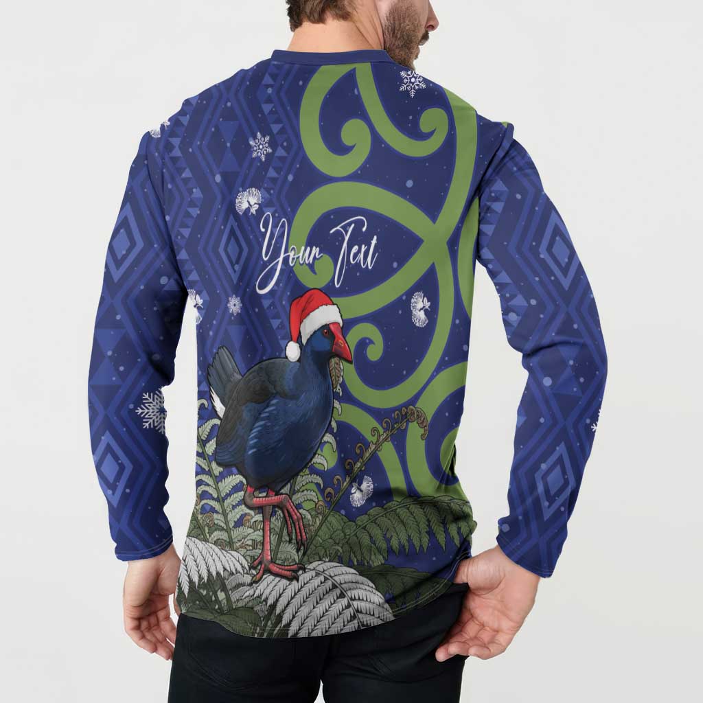 Personalized New Zealand Pukeko Christmas Button Sweatshirt Meri Kirihimete Taniko Ponga Koru Blue - Aussie Hoodie