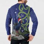 Personalized New Zealand Pukeko Christmas Button Sweatshirt Meri Kirihimete Taniko Ponga Koru Blue - Aussie Hoodie