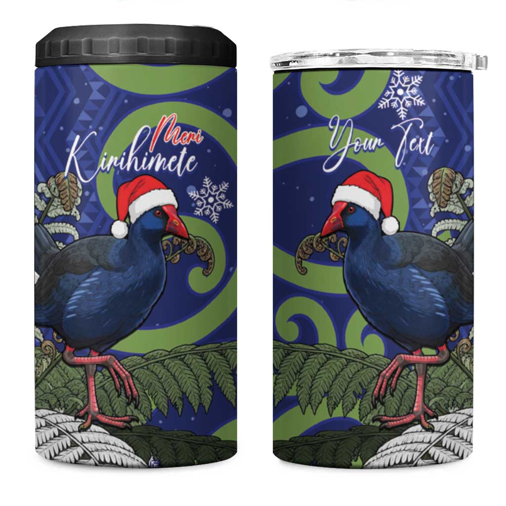 Personalized New Zealand Pukeko Christmas 4 in 1 Can Cooler Tumbler Meri Kirihimete Taniko Ponga Koru Blue - Aussie Hoodie