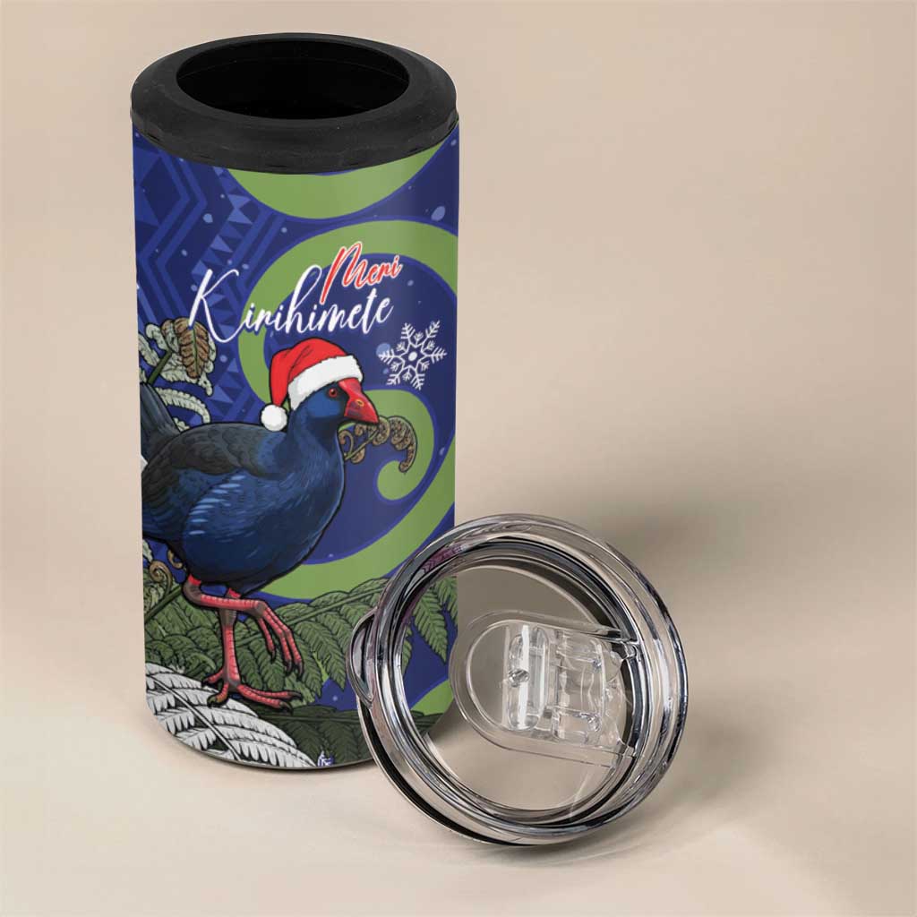 Personalized New Zealand Pukeko Christmas 4 in 1 Can Cooler Tumbler Meri Kirihimete Taniko Ponga Koru Blue - Aussie Hoodie