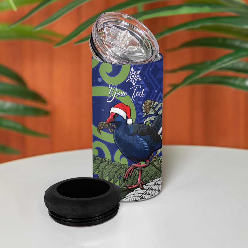 Personalized New Zealand Pukeko Christmas 4 in 1 Can Cooler Tumbler Meri Kirihimete Taniko Ponga Koru Blue - Aussie Hoodie