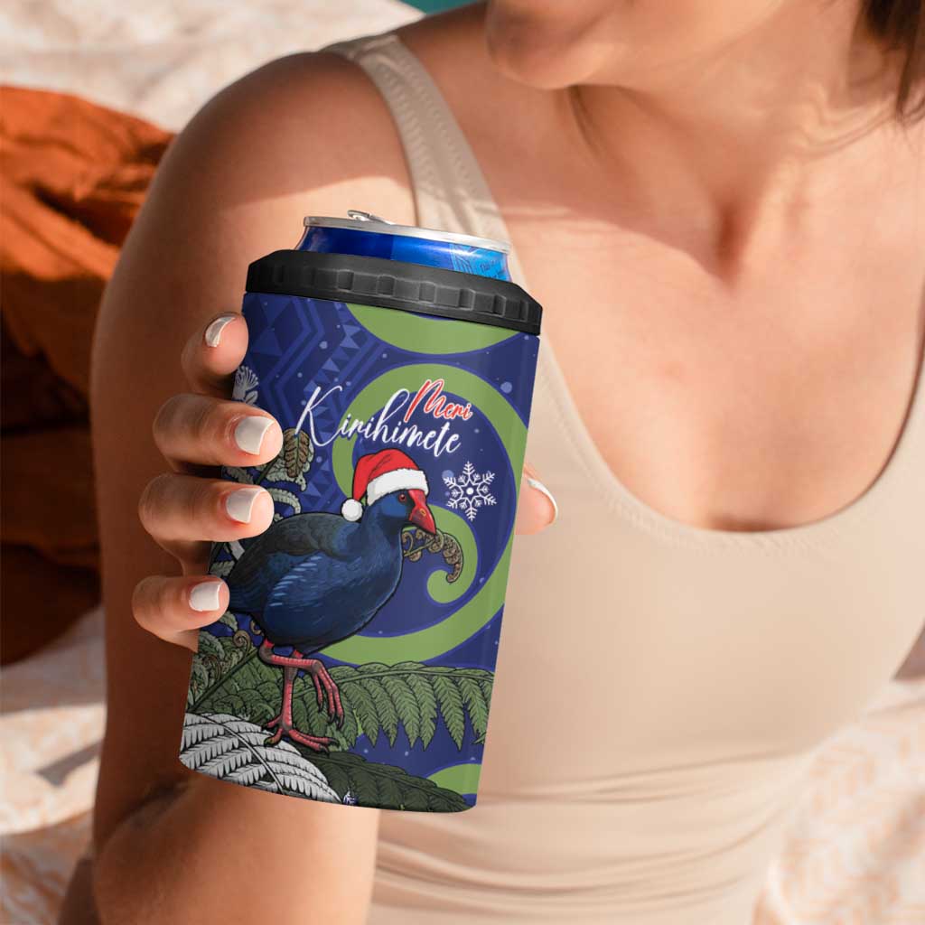 Personalized New Zealand Pukeko Christmas 4 in 1 Can Cooler Tumbler Meri Kirihimete Taniko Ponga Koru Blue - Aussie Hoodie