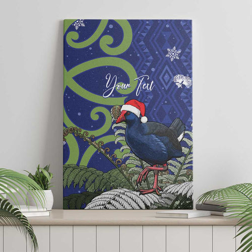 Personalized New Zealand Pukeko Christmas Canvas Wall Art Meri Kirihimete Taniko Ponga Koru Blue - Aussie Hoodie