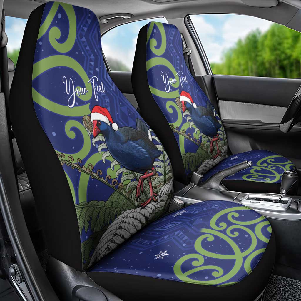 Personalized New Zealand Pukeko Christmas Car Seat Cover Meri Kirihimete Taniko Ponga Koru Blue - Aussie Hoodie