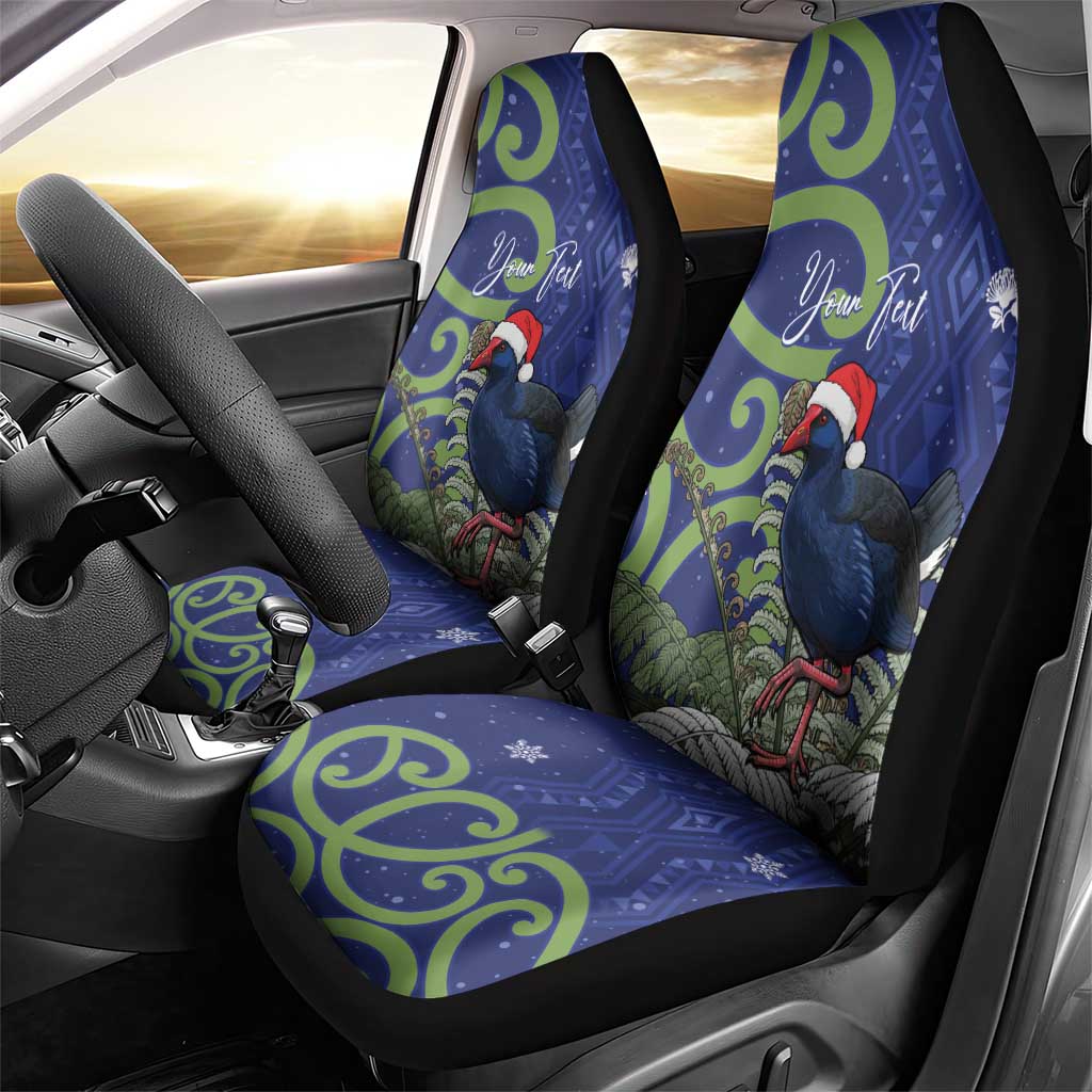 Personalized New Zealand Pukeko Christmas Car Seat Cover Meri Kirihimete Taniko Ponga Koru Blue - Aussie Hoodie
