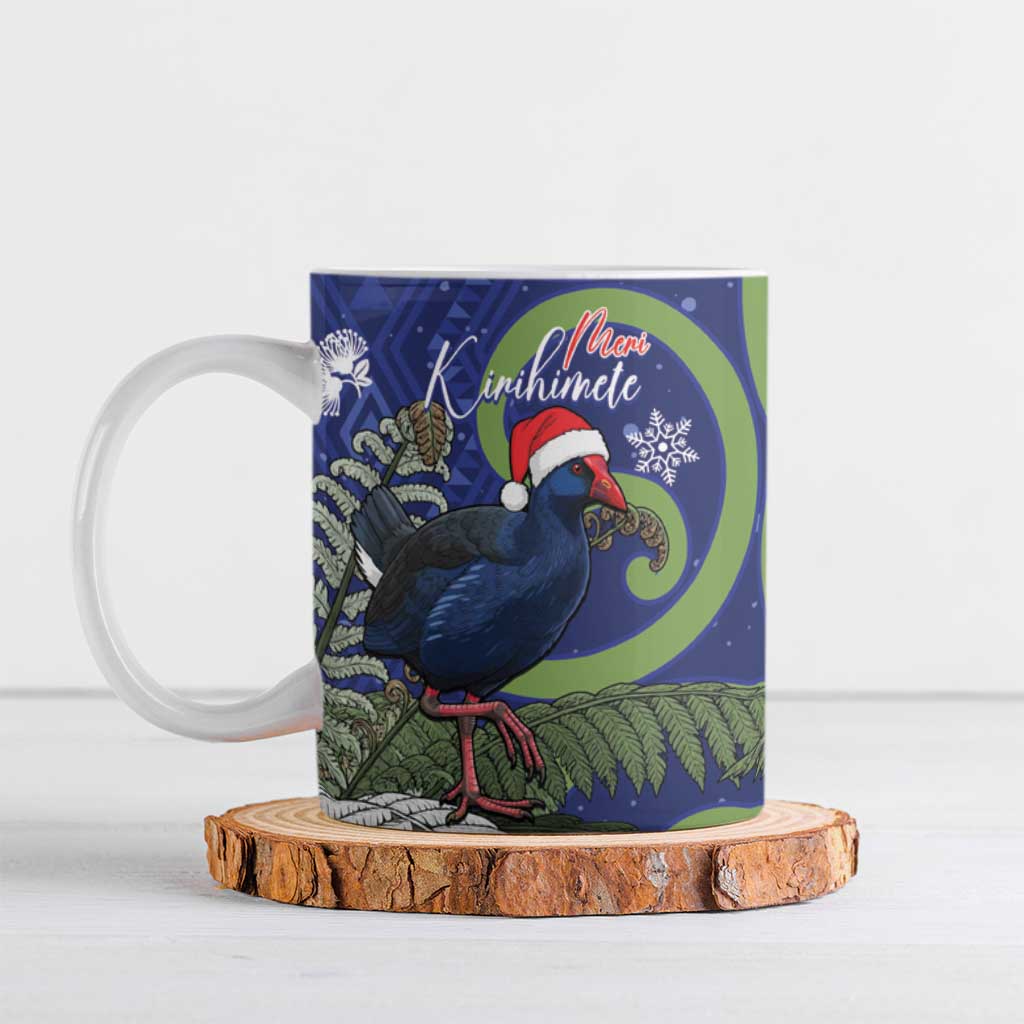 Personalized New Zealand Pukeko Christmas Ceramic Mug Meri Kirihimete Taniko Ponga Koru Blue - Aussie Hoodie