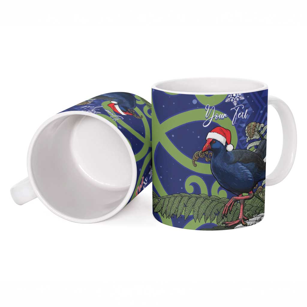 Personalized New Zealand Pukeko Christmas Ceramic Mug Meri Kirihimete Taniko Ponga Koru Blue - Aussie Hoodie