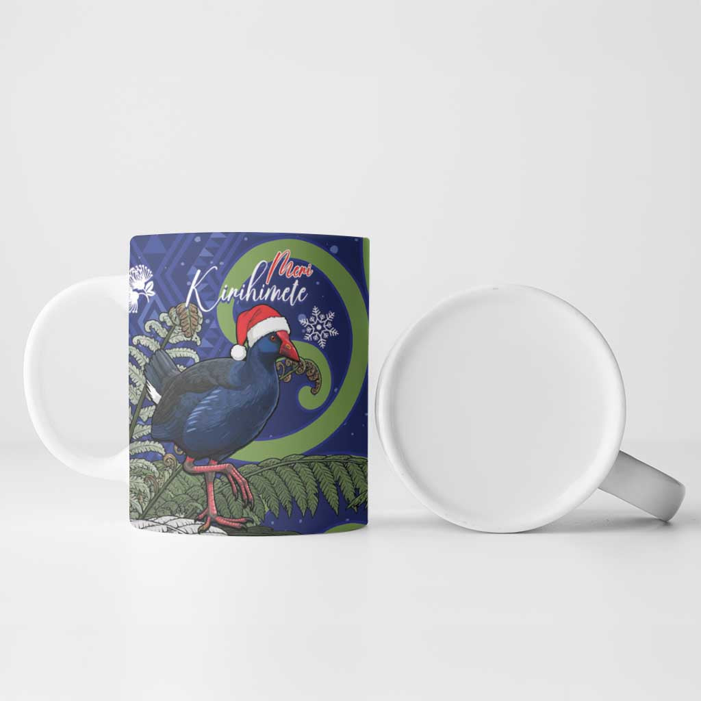 Personalized New Zealand Pukeko Christmas Ceramic Mug Meri Kirihimete Taniko Ponga Koru Blue - Aussie Hoodie