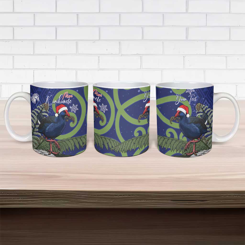 Personalized New Zealand Pukeko Christmas Ceramic Mug Meri Kirihimete Taniko Ponga Koru Blue - Aussie Hoodie